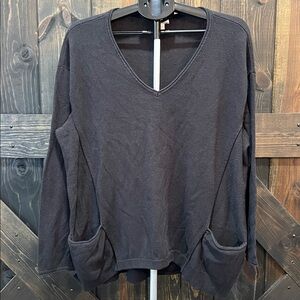 J. Jill Oversized Tunic Sweater XL Black Pockets Soft Lagenlook Neutral Lounge‎